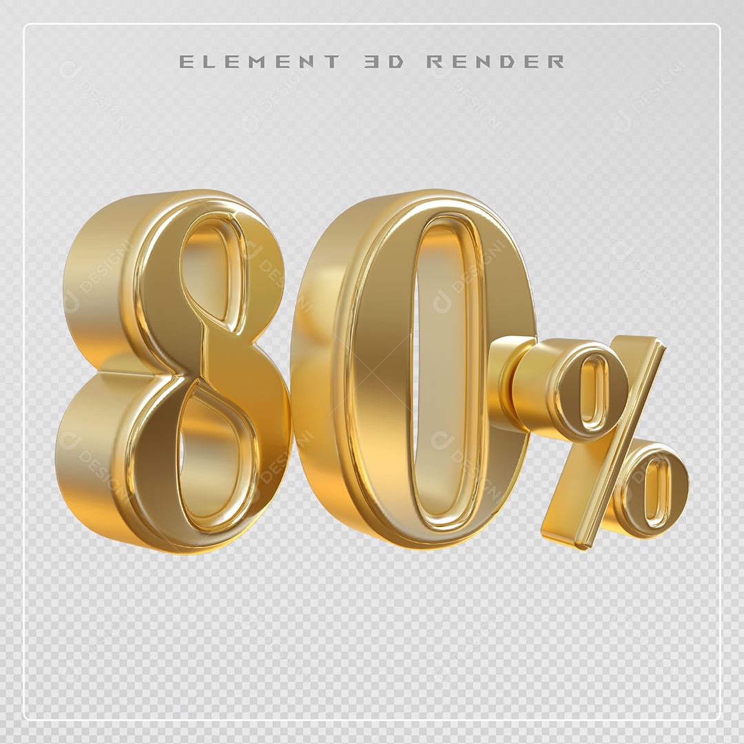 Elemento 3D Número 80% Desconto Dourado para Composição PSD