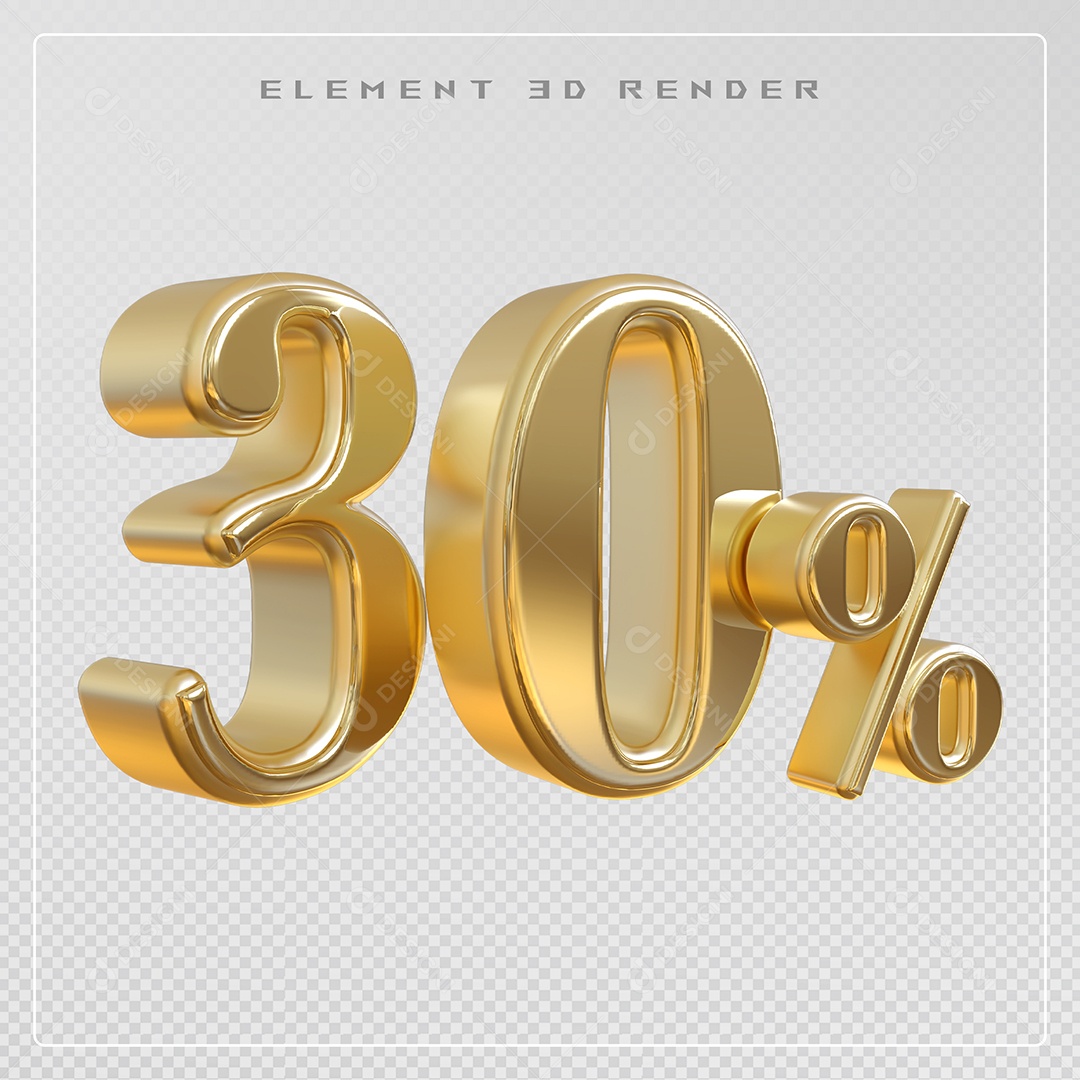 Elemento 3D Número 30% Desconto Dourado para Composição PSD