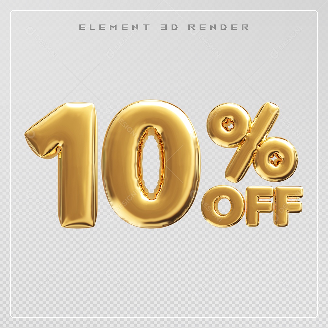Elemento 3D Número 10% Desconto Dourado para Composição PSD
