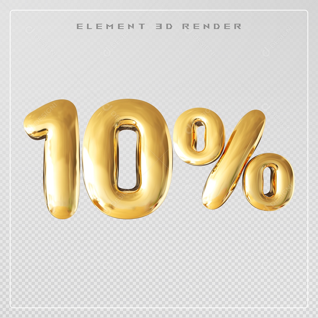 Elemento 3D Número 10% Desconto Dourado para Composição PSD