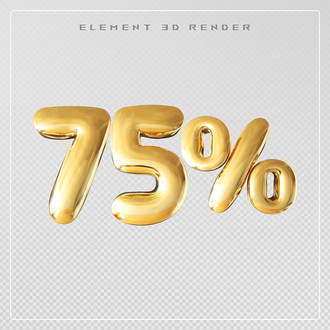 Elemento 3D Número 75% Desconto Dourado para Composição PSD