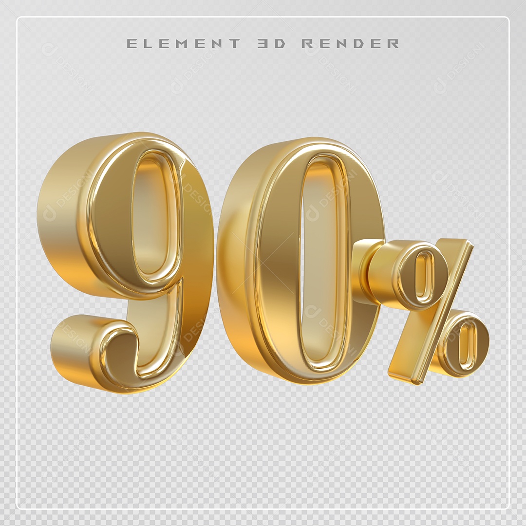 Elemento 3D Número 90% Desconto Dourado para Composição PSD