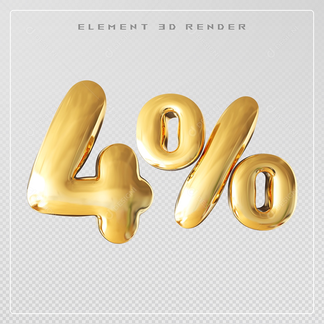 Elemento 3D Número 7% Desconto Dourado para Composição PSD