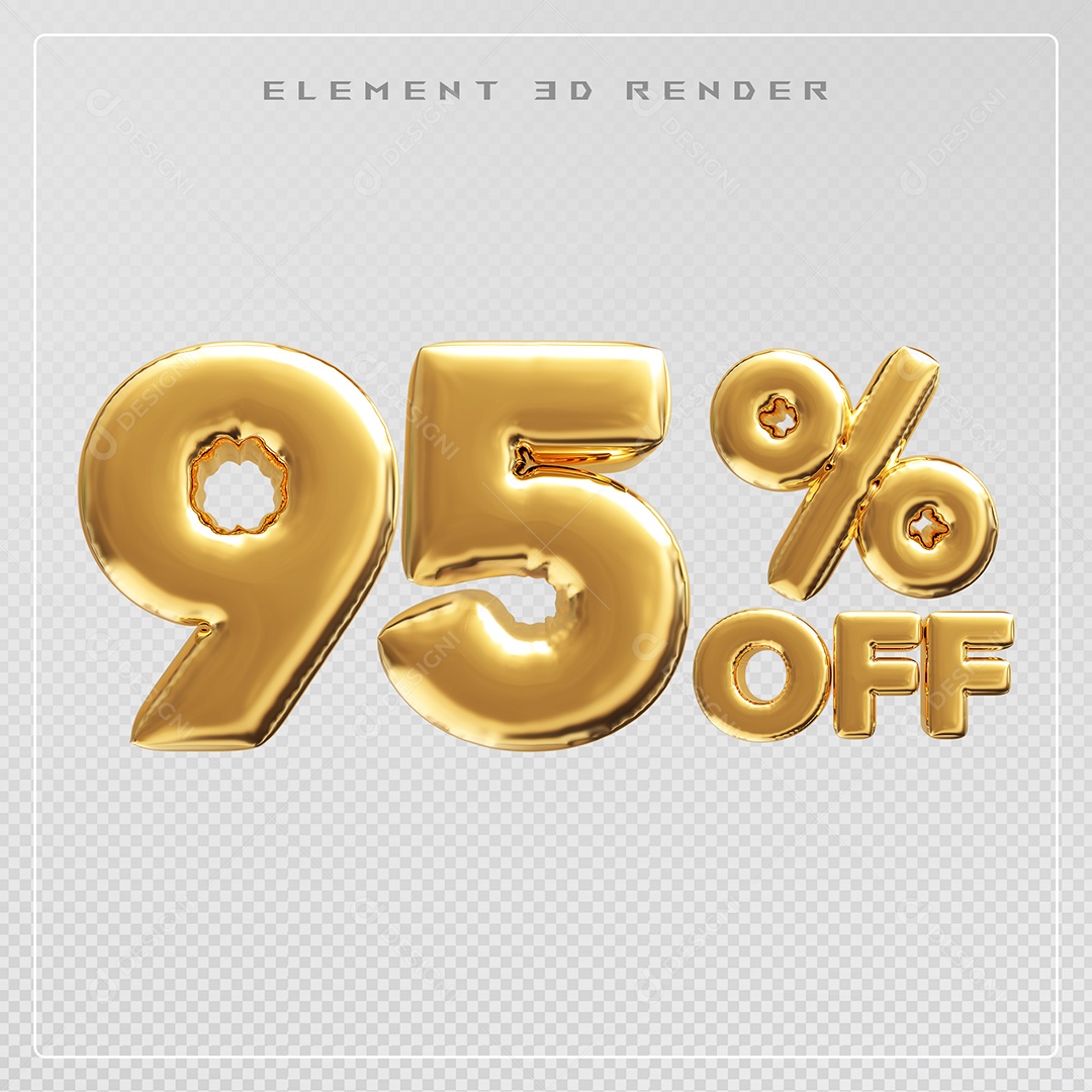 Elemento 3D Número 95% OFF Desconto Dourado para Composição PSD