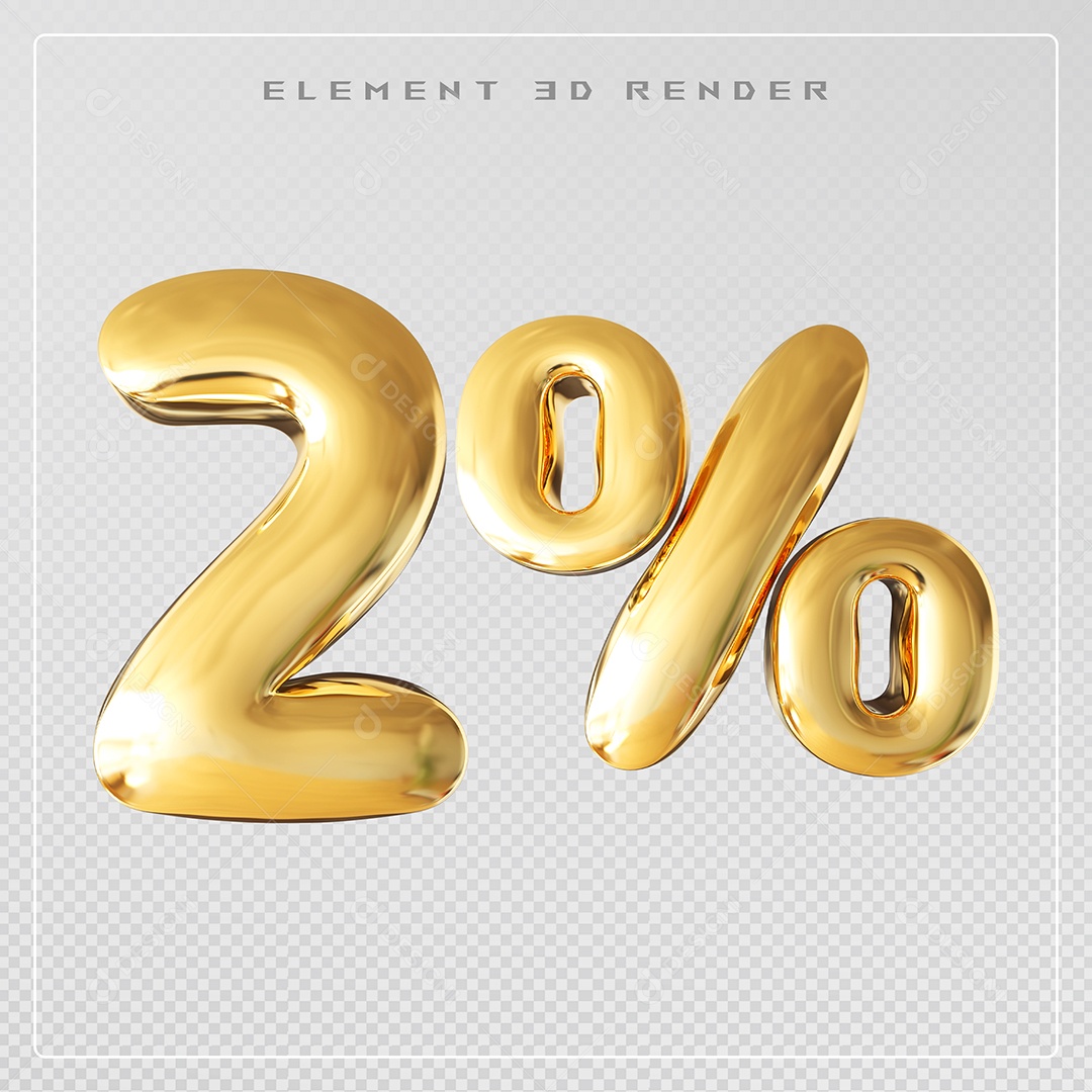 Elemento 3D Número 2% Desconto Dourado para Composição PSD