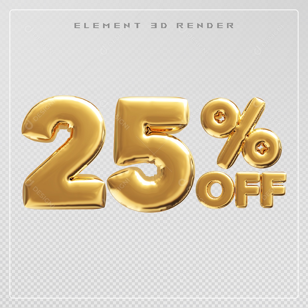 Elemento 3D Número 25% OFF Desconto Dourado para Composição PSD