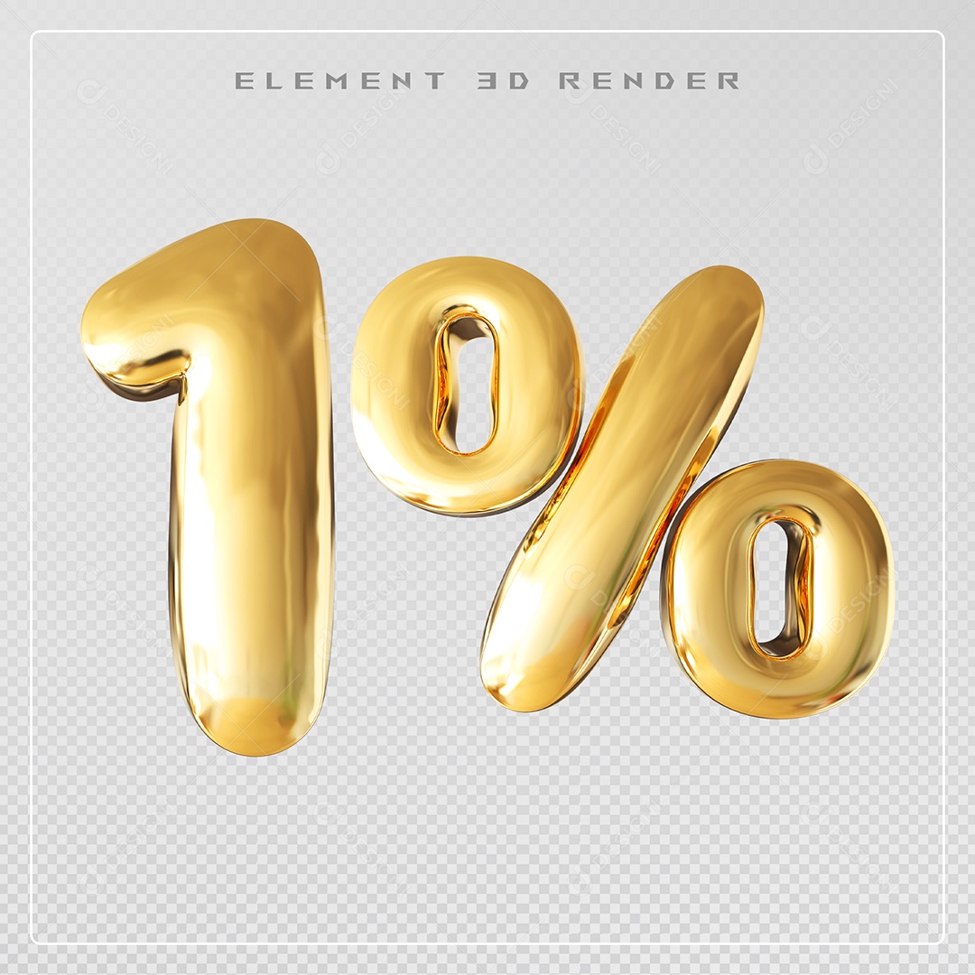 Elemento 3D Número 1% Desconto Dourado para Composição PSD