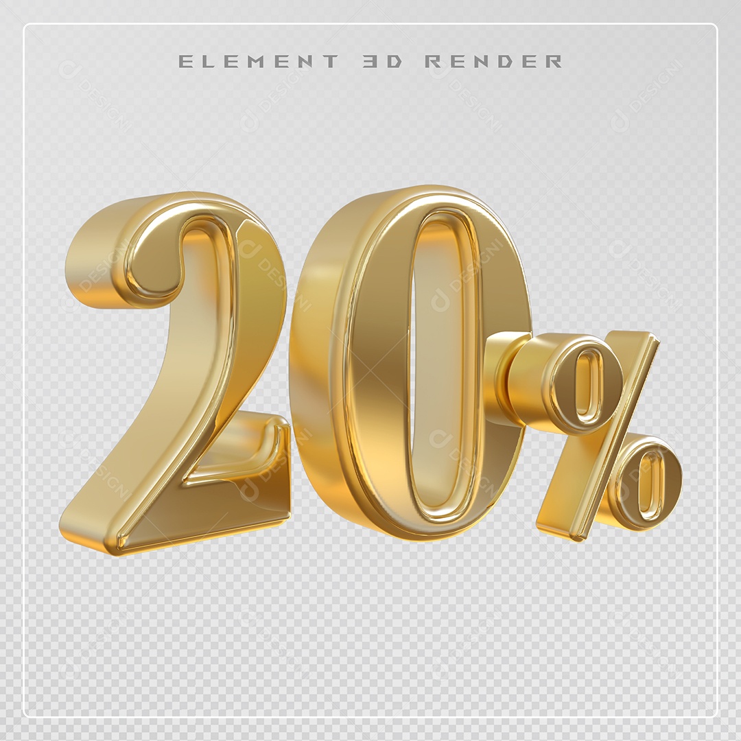 Elemento 3D Número 20% Desconto Dourado para Composição PSD