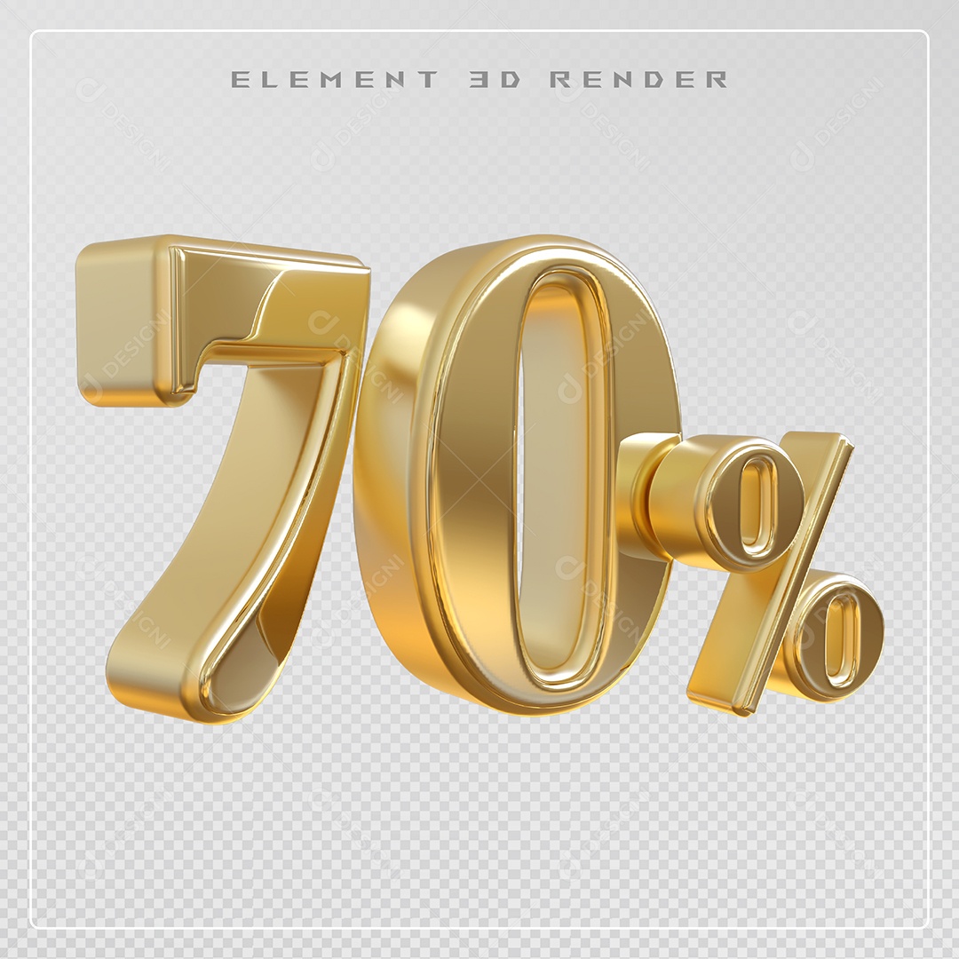 Elemento 3D Número 70% Desconto Dourado para Composição PSD