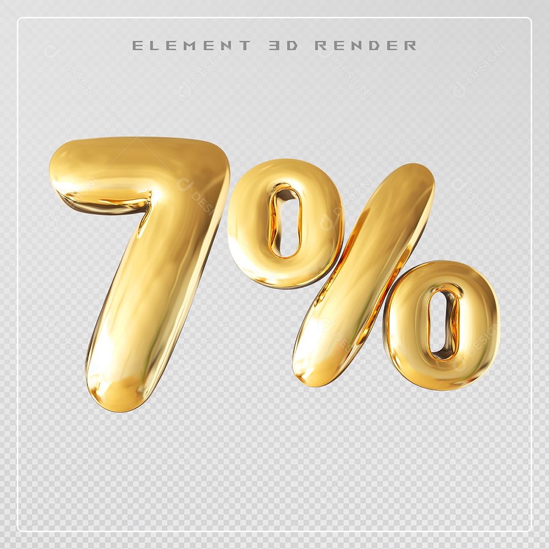Elemento 3D Número 7% Desconto Dourado para Composição PSD