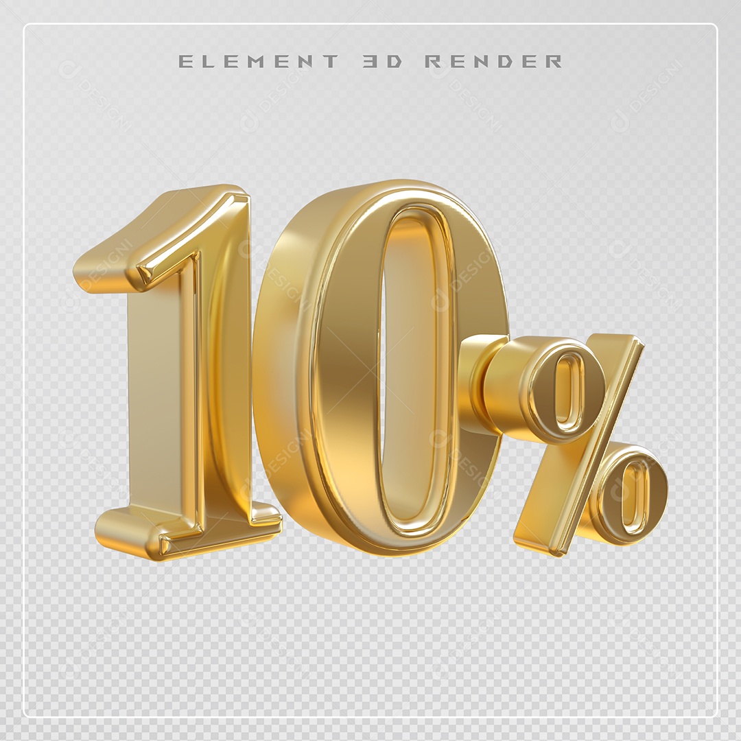 Elemento 3D Número 10% Desconto Dourado para Composição PSD