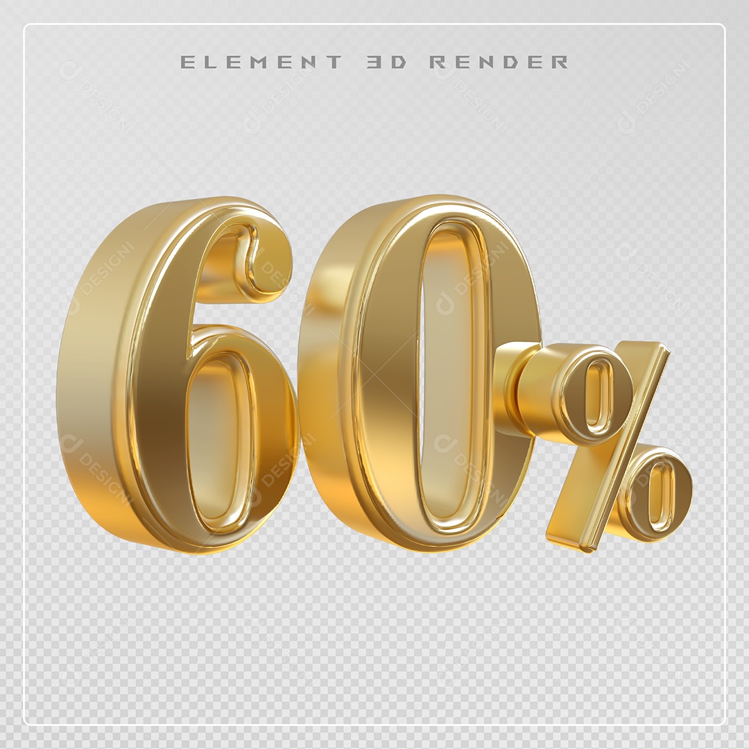 Elemento 3D Número 60% Desconto Dourado para Composição PSD