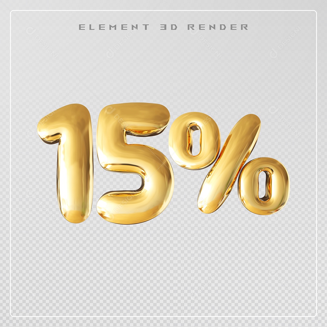 Elemento 3D Número 15% Desconto Dourado para Composição PSD