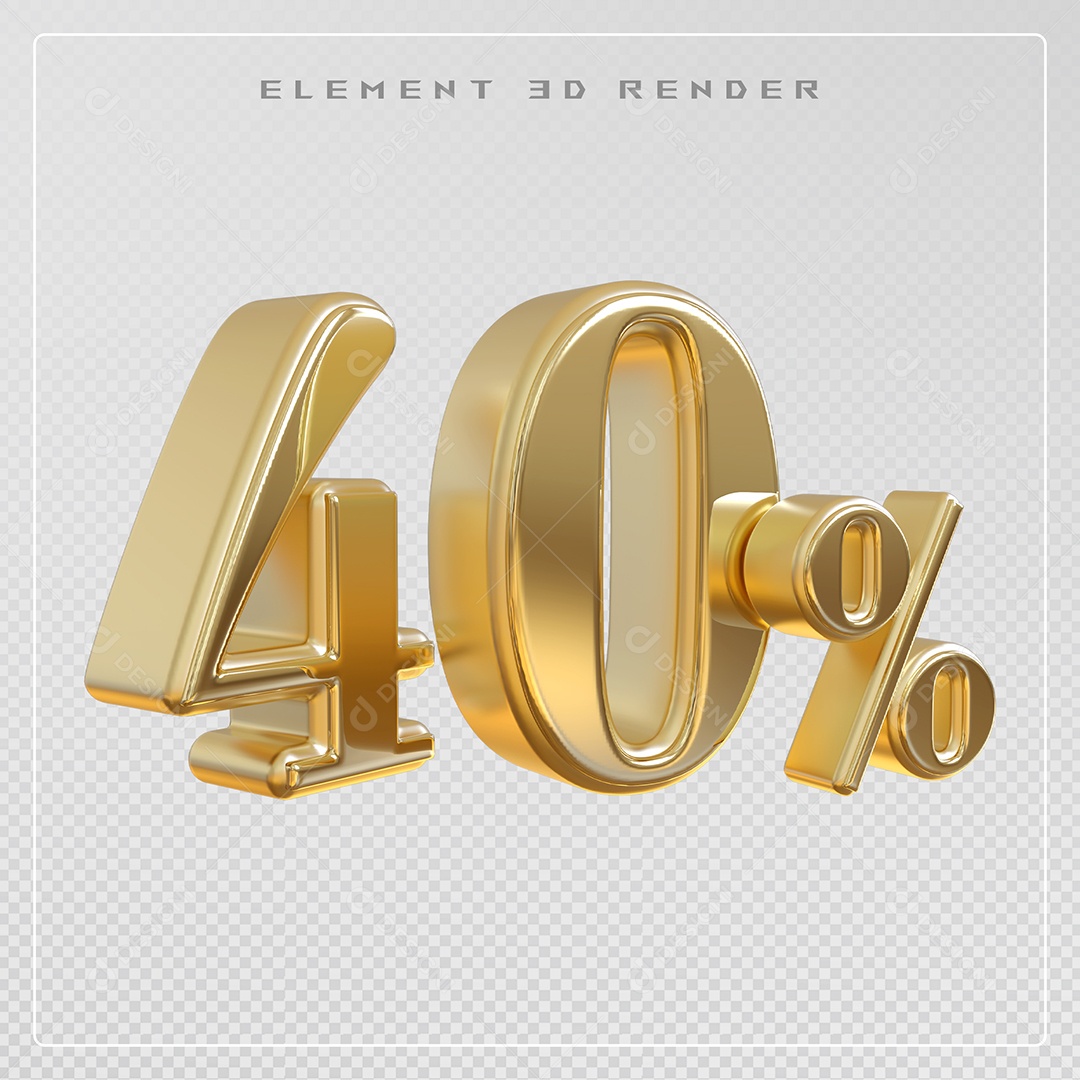 Elemento 3D Número 40% Desconto Dourado para Composição PSD