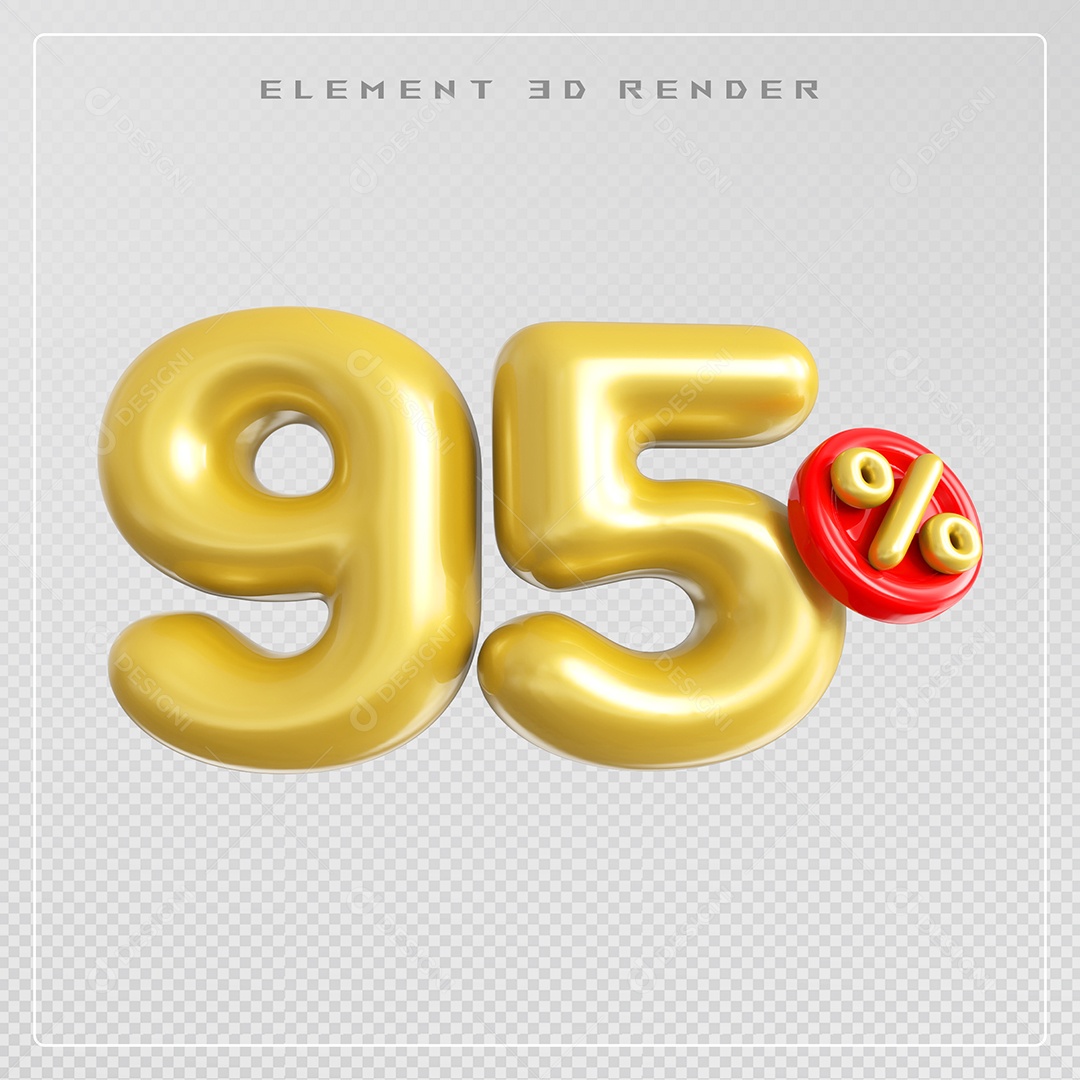 Elemento 3D Número 95% Desconto Dourado para Composição PSD