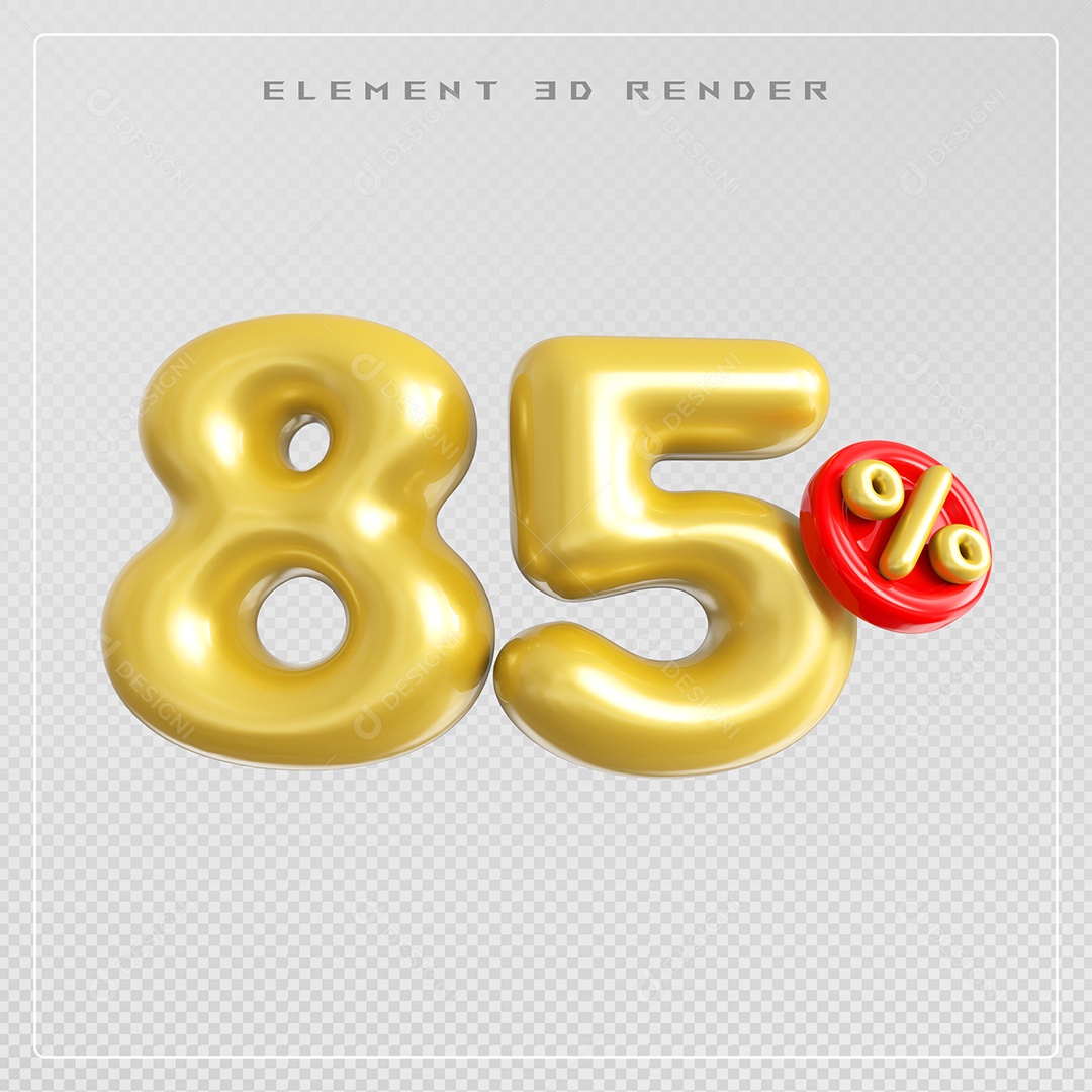 Elemento 3D Número 85% Desconto Dourado para Composição PSD