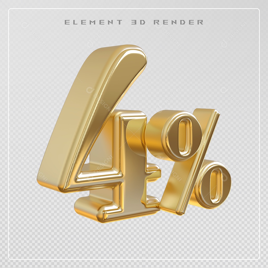 Elemento 3D Número 4% Desconto Dourado para Composição PSD