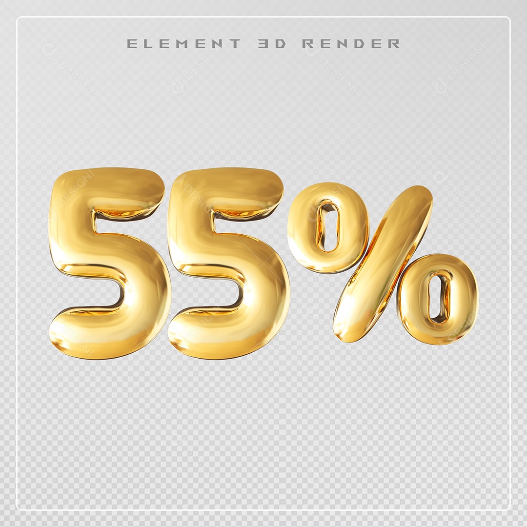 Elemento 3D Número 55% Desconto Dourado para Composição PSD