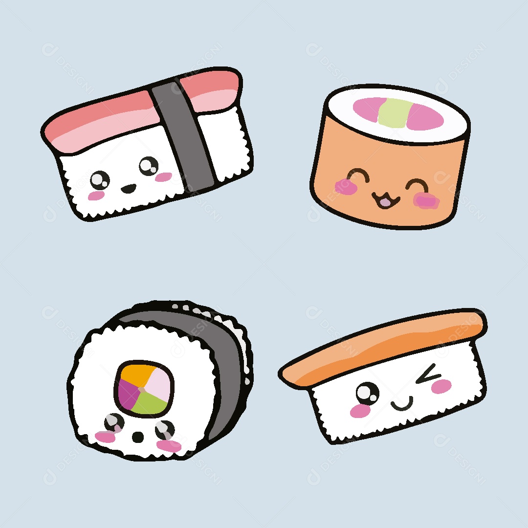 Conjunto de Desenhos de Comida Japonesa Vetor EPS