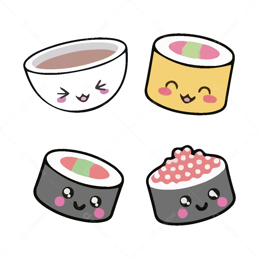 Conjunto de Desenho de Comida Japonesa Vetor EPS