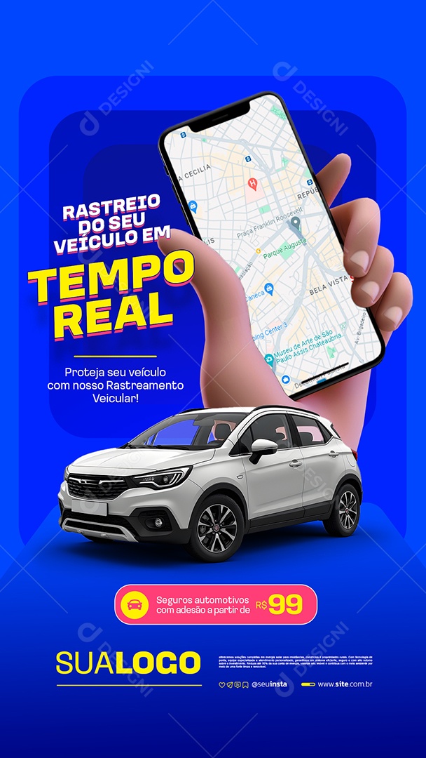 Story Seguradora Rastreio do Seu Veículo em Tempo Real Social Media PSD Editável