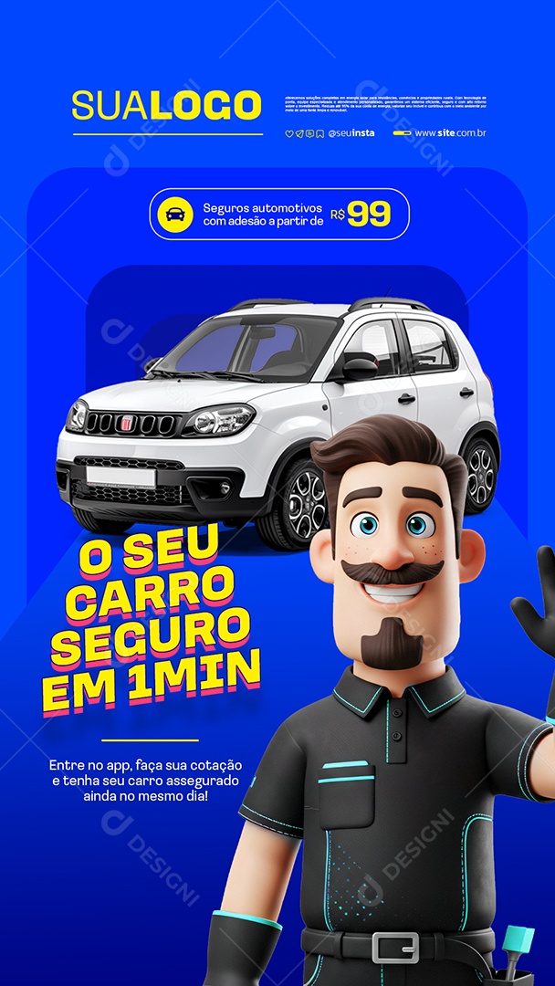 Story Seguradora O Seu Carro Seguro em 1 Minuto Social Media PSD Editável
