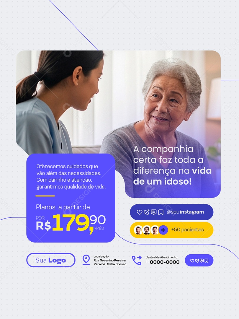 Cuidador de Idosos Oferecemos Cuidados Que Vão Além Social Media PSD Editável