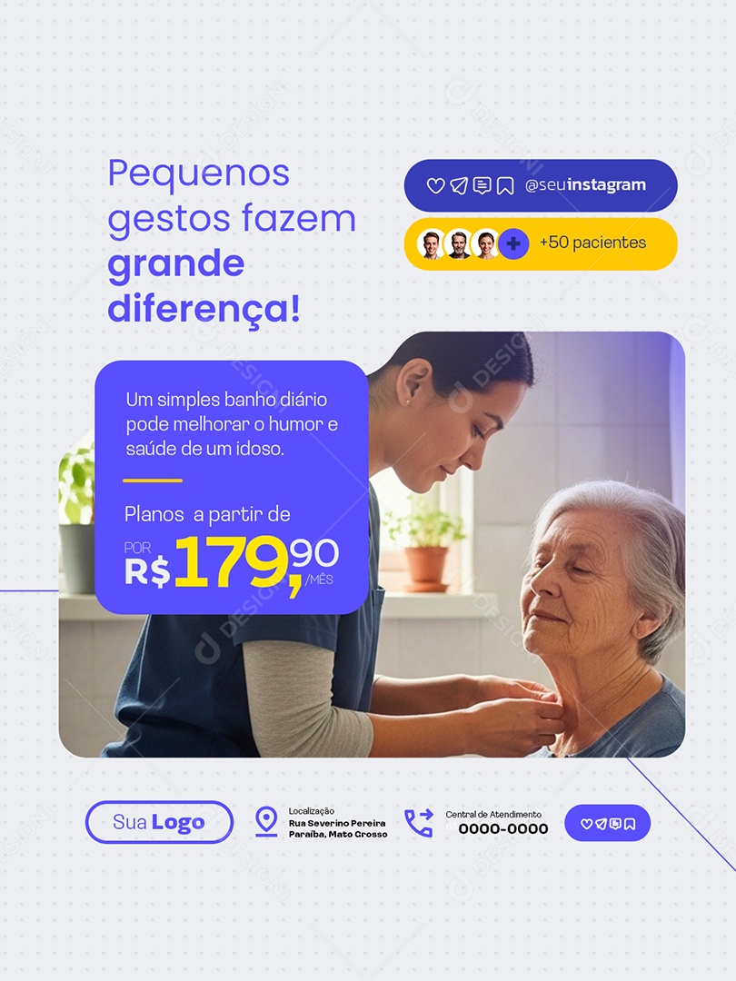 Cuidador de Idosos Pequenos Gestos Fazem Grande Diferença Social Media PSD Editável