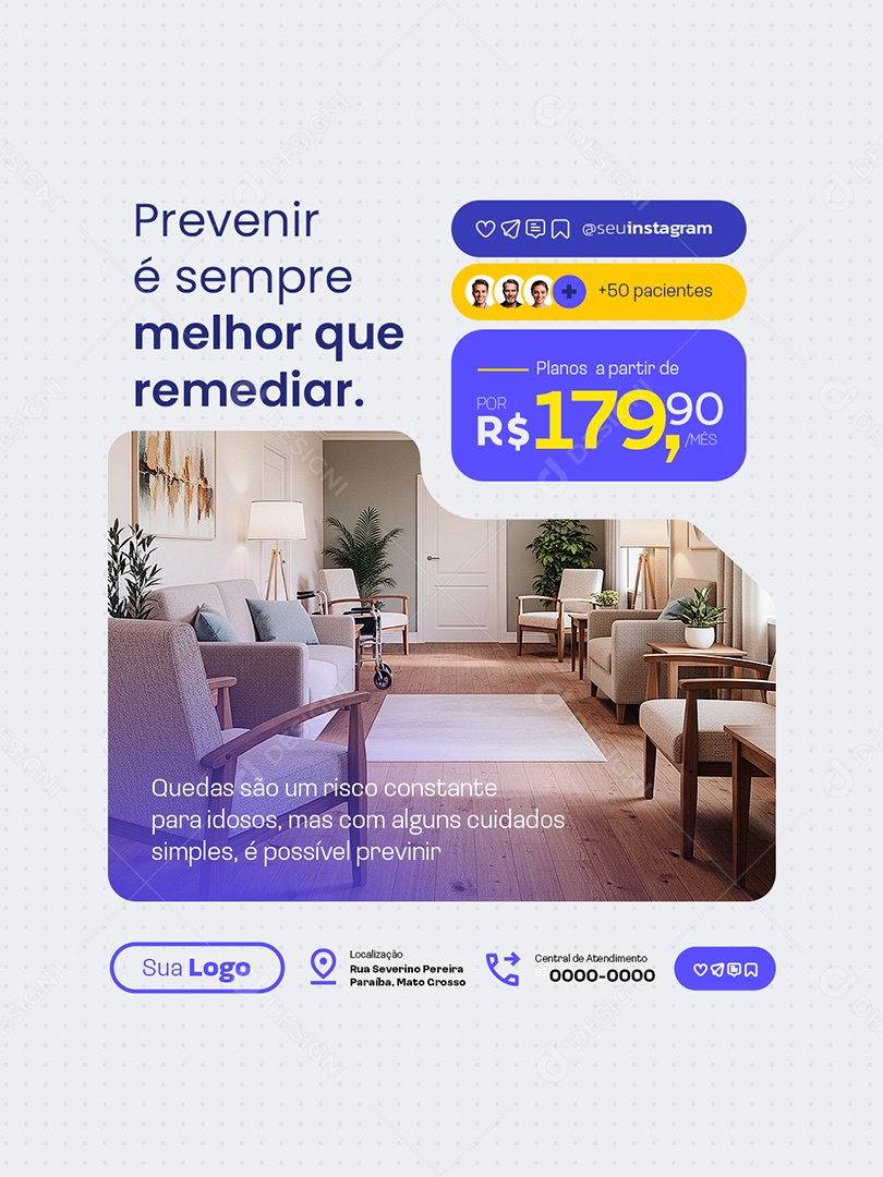 Cuidador de Idosos Prevenir é Sempre Melhor Que Remediar Social Media PSD Editável