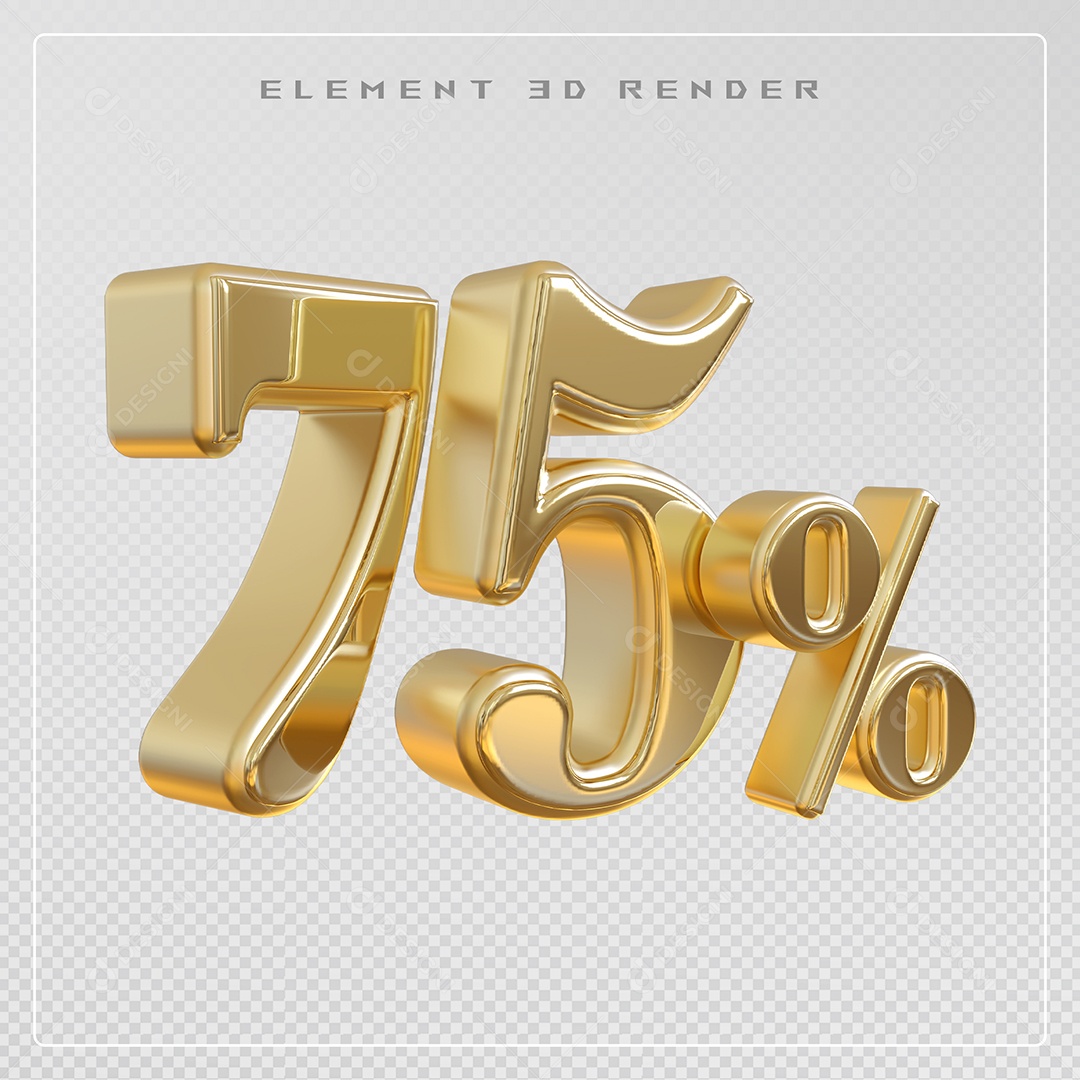 Elemento 3D Número 75% Desconto Dourado para Composição PSD