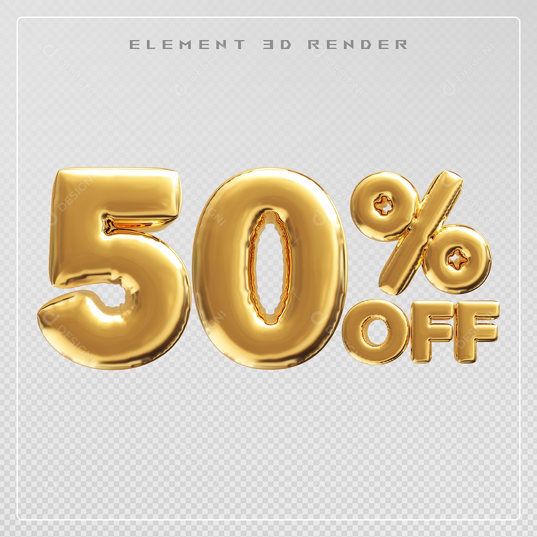 Elemento 3D Número 50% OFF Desconto Dourado para Composição PSD