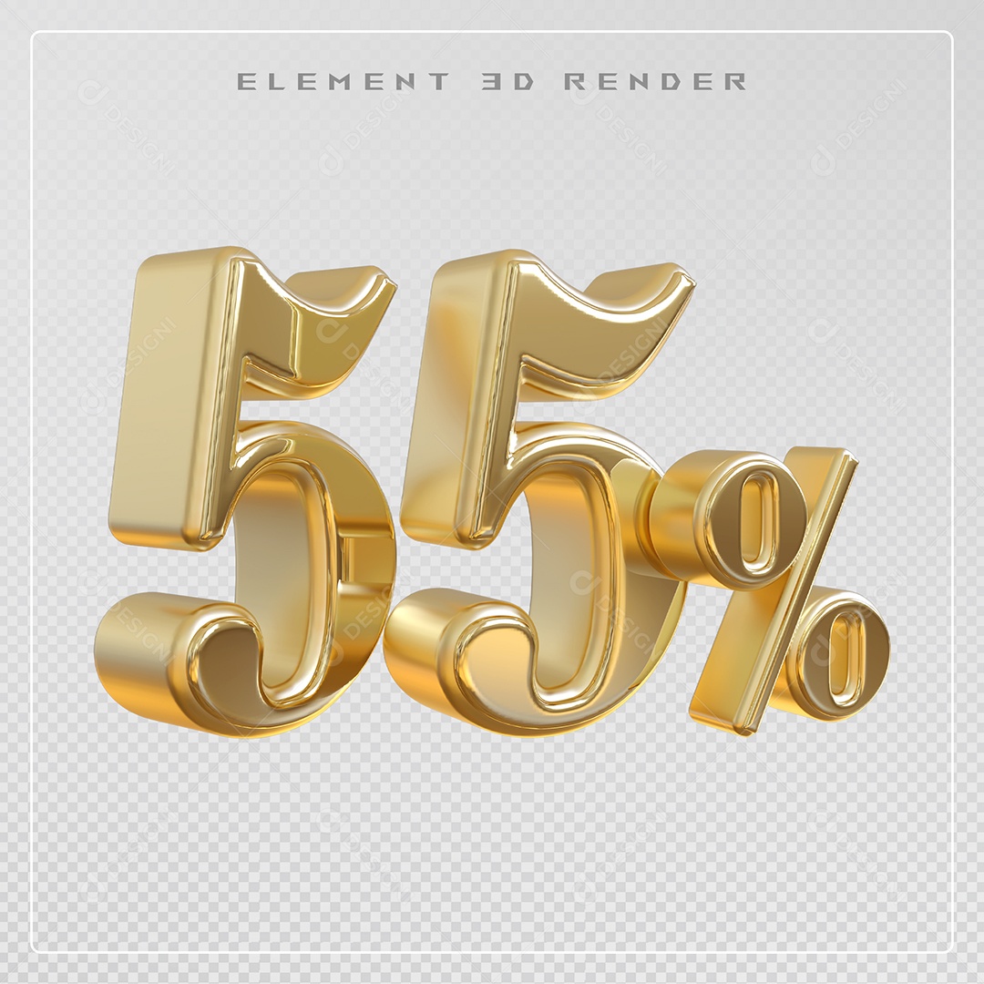 Elemento 3D Número 55% Desconto Dourado para Composição PSD