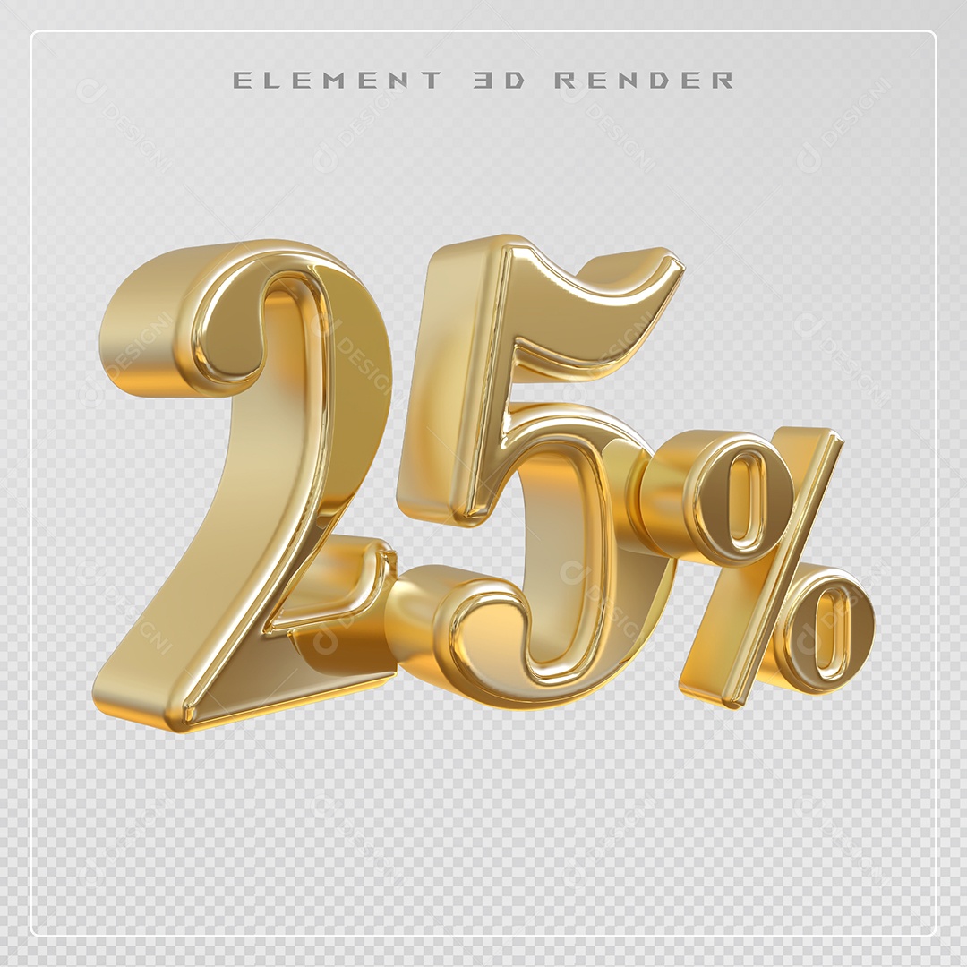 Elemento 3D Número 25% Desconto Dourado para Composição PSD