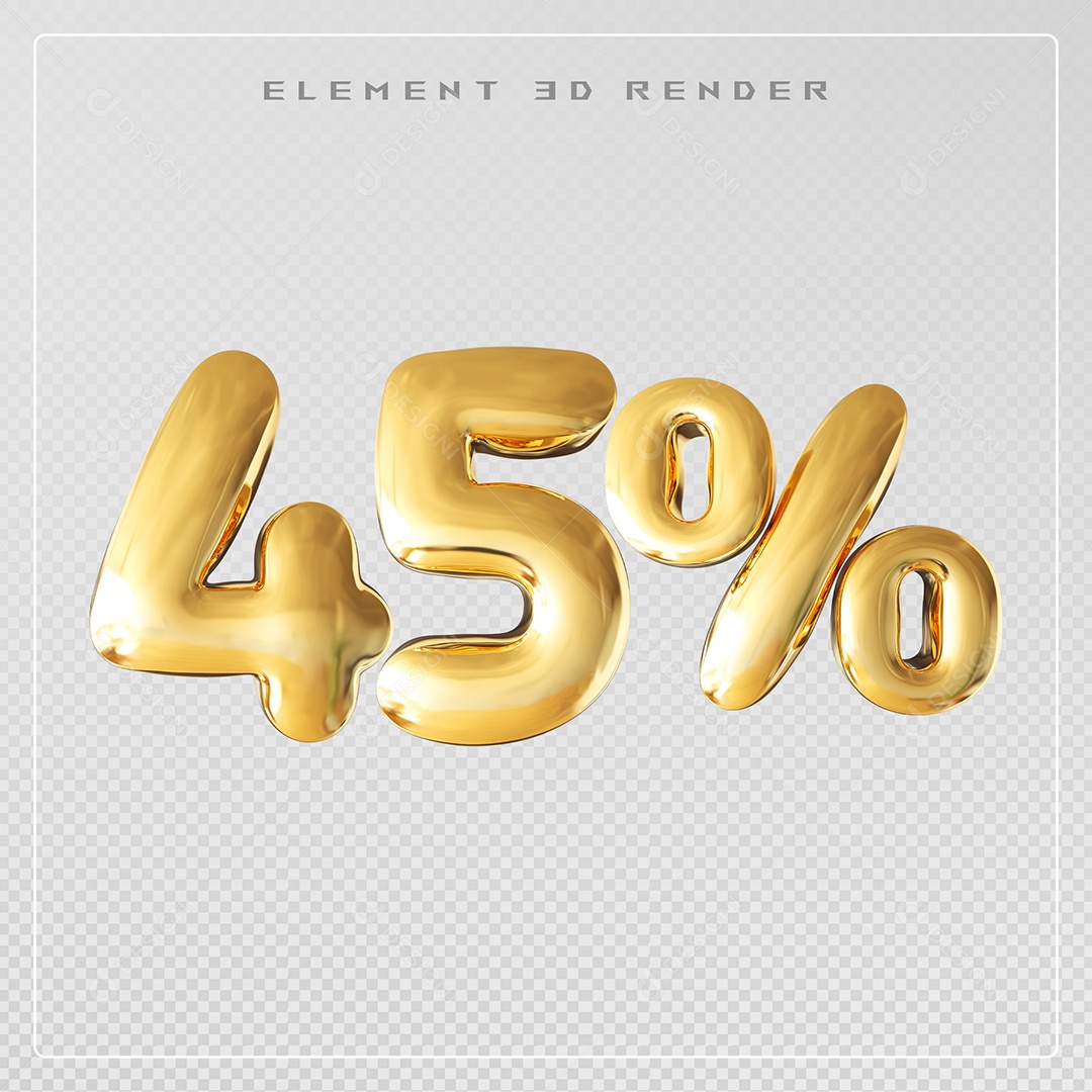 Elemento 3D Número 45% Desconto Dourado para Composição PSD