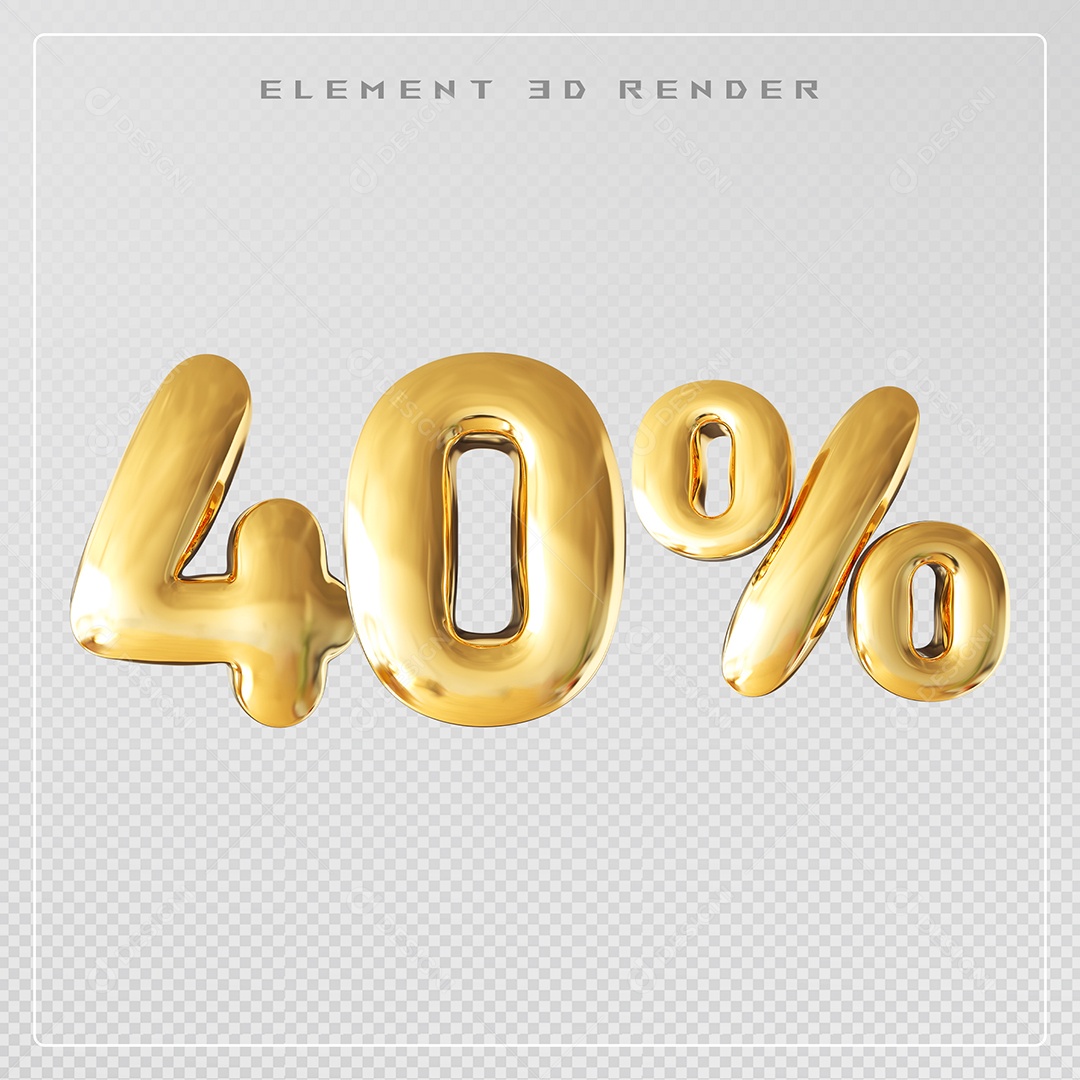 Elemento 3D Número 40% Desconto Dourado para Composição PSD