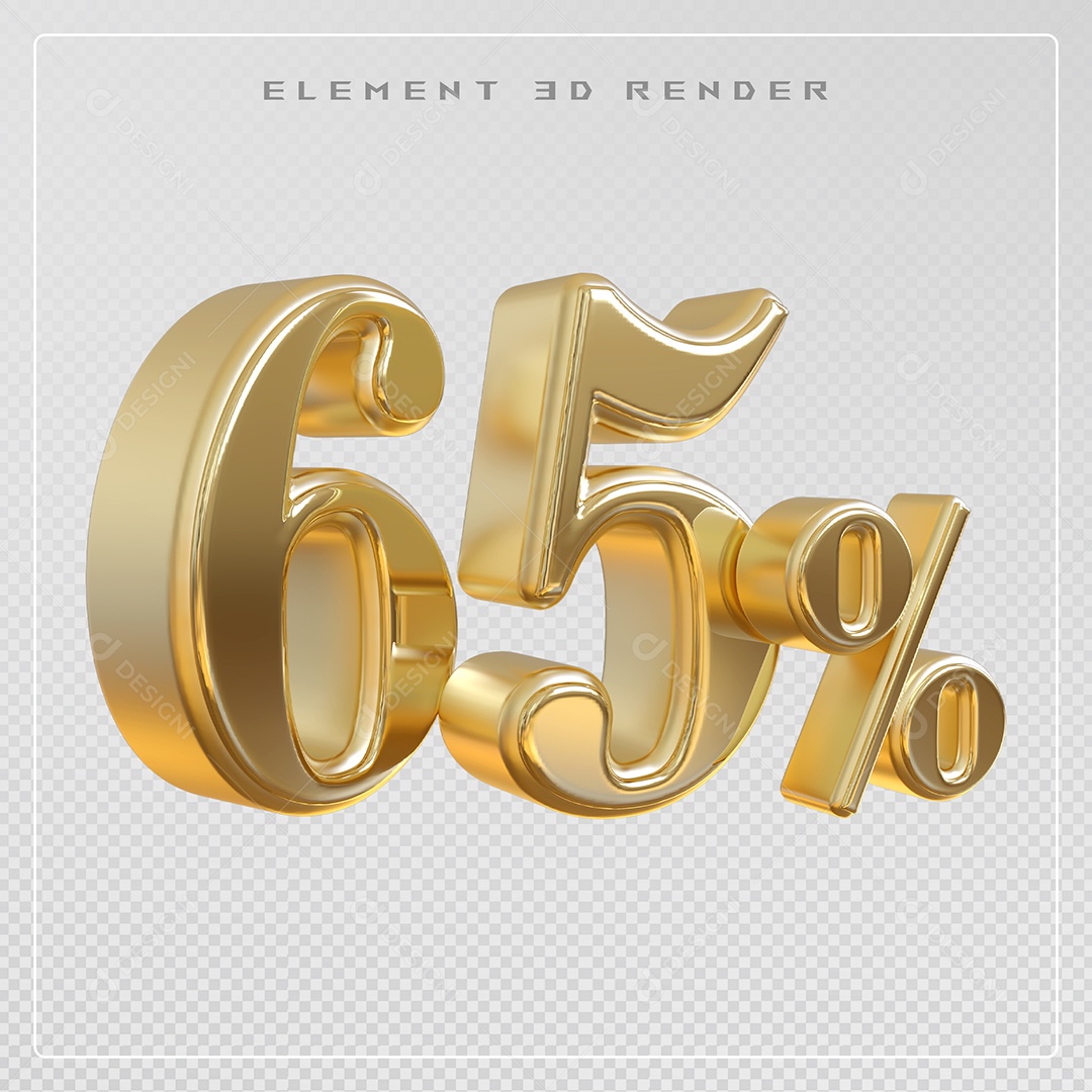 Elemento 3D Número 65% Desconto Dourado para Composição PSD