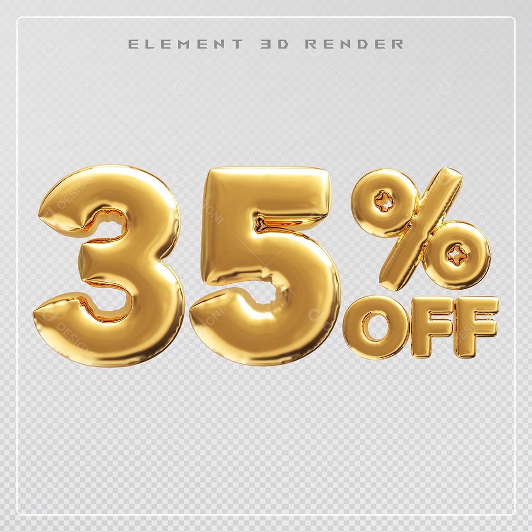 Elemento 3D Número 35% OFF Desconto Dourado para Composição PSD