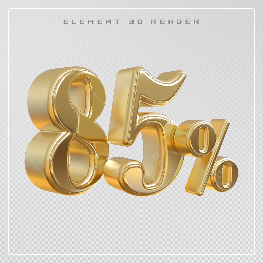 Elemento 3D Número 85% Desconto Dourado para Composição PSD