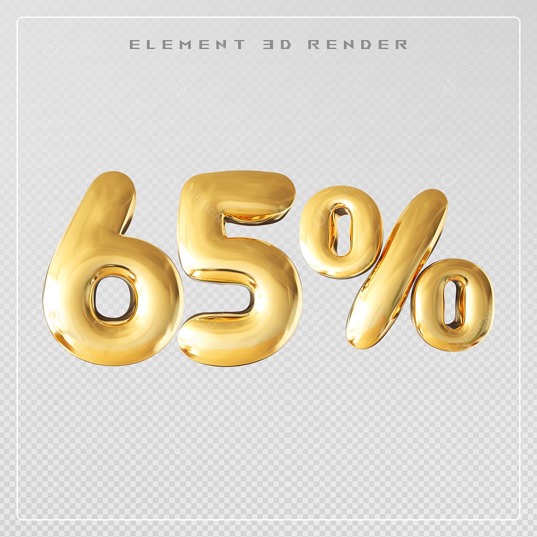 Elemento 3D Número 65% Desconto Dourado para Composição PSD