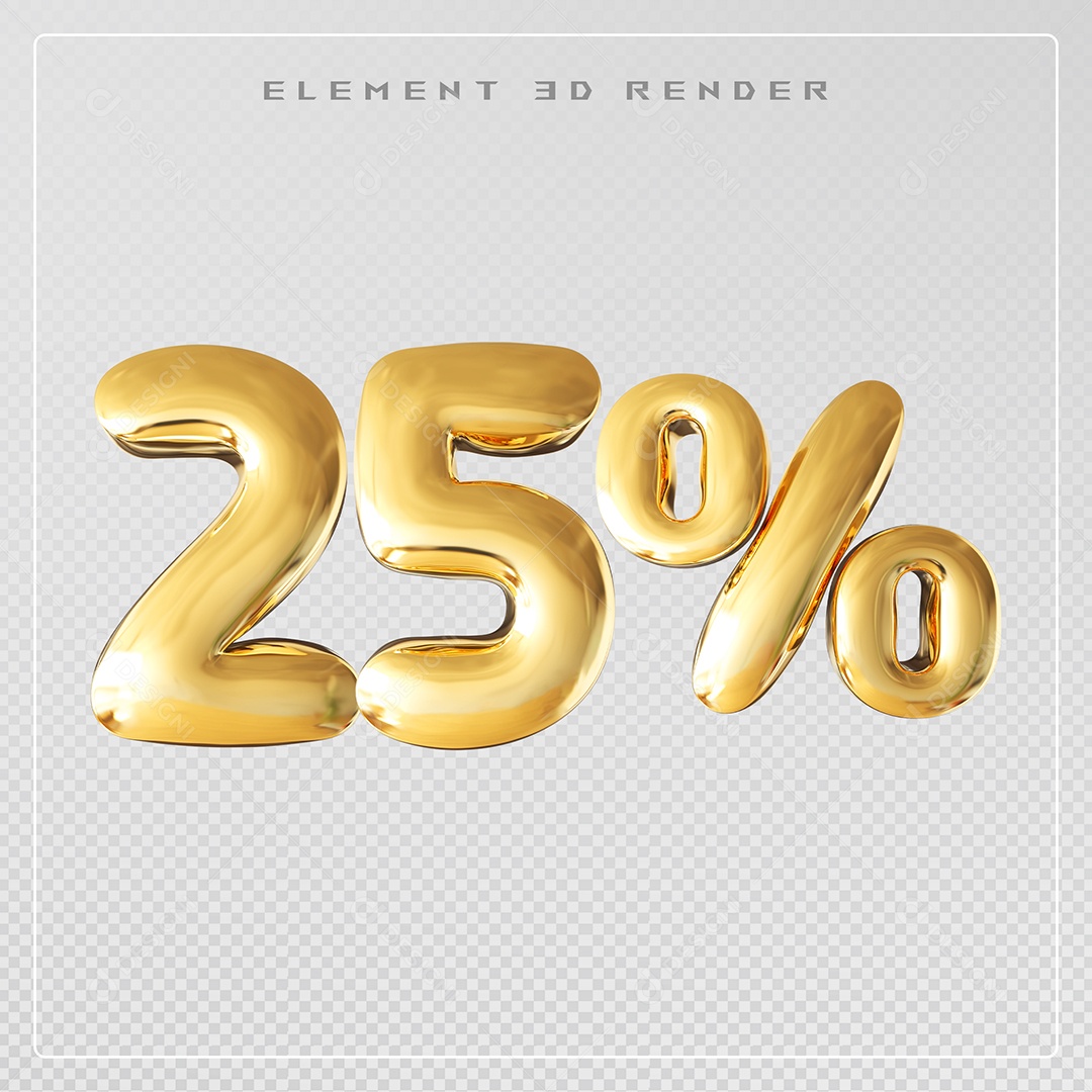 Elemento 3D Número 25% Desconto Dourado para Composição PSD