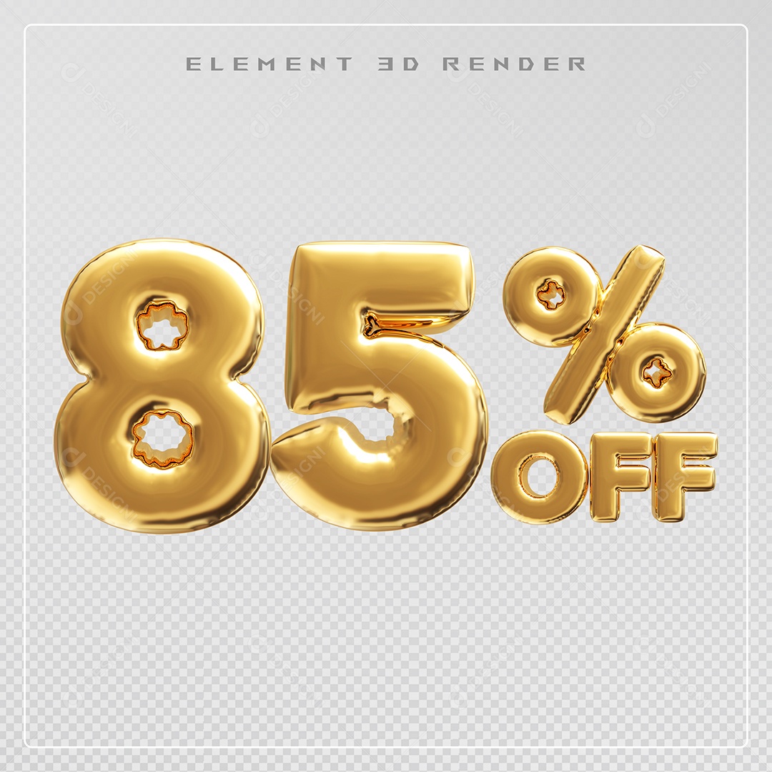 Elemento 3D Número 85% Desconto Dourado para Composição PSD