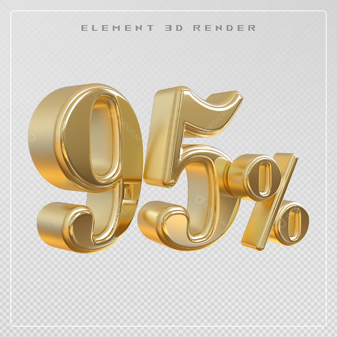 Elemento 3D Número 95% Desconto Dourado para Composição PSD