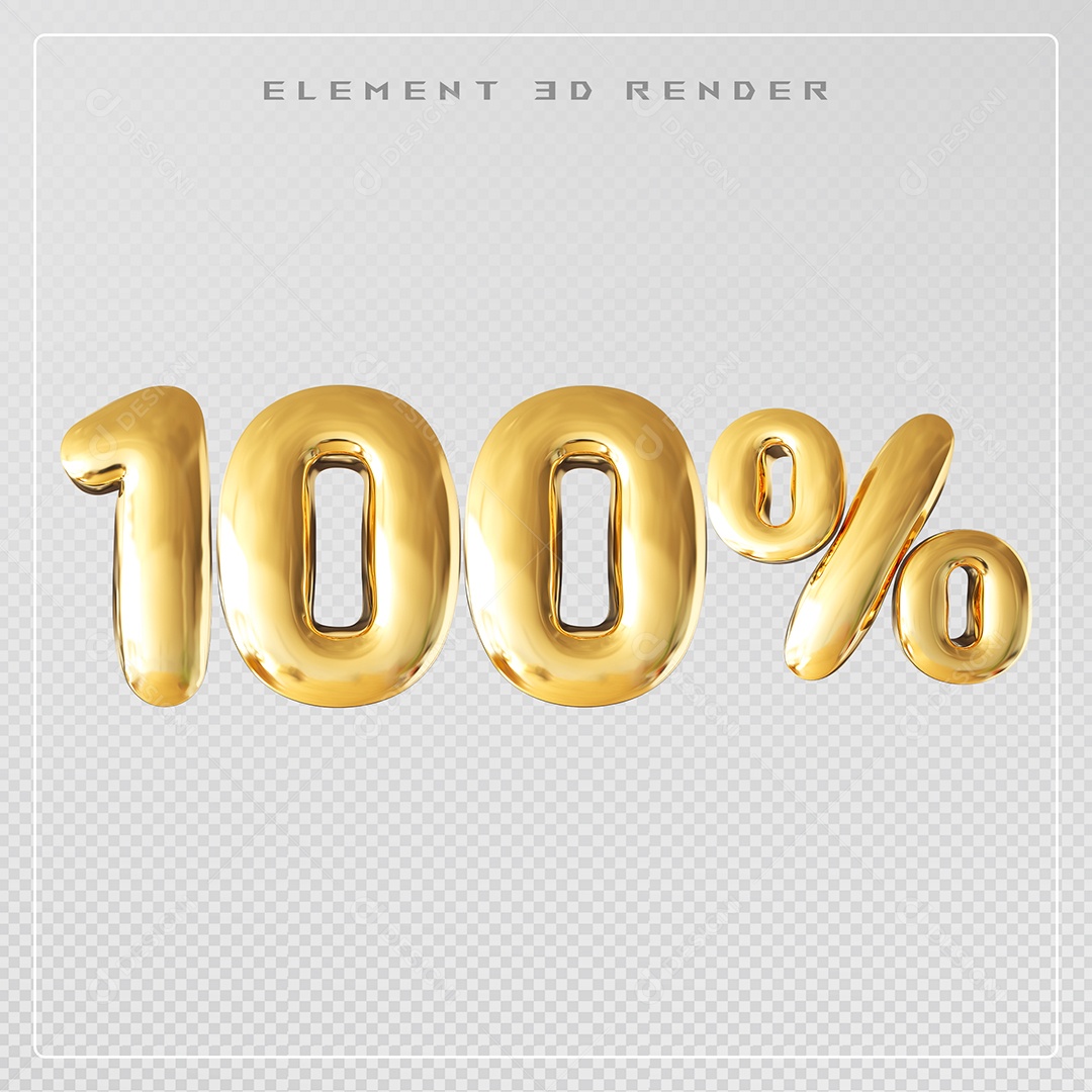 Elemento 3D Número 100% Desconto Dourado para Composição PSD