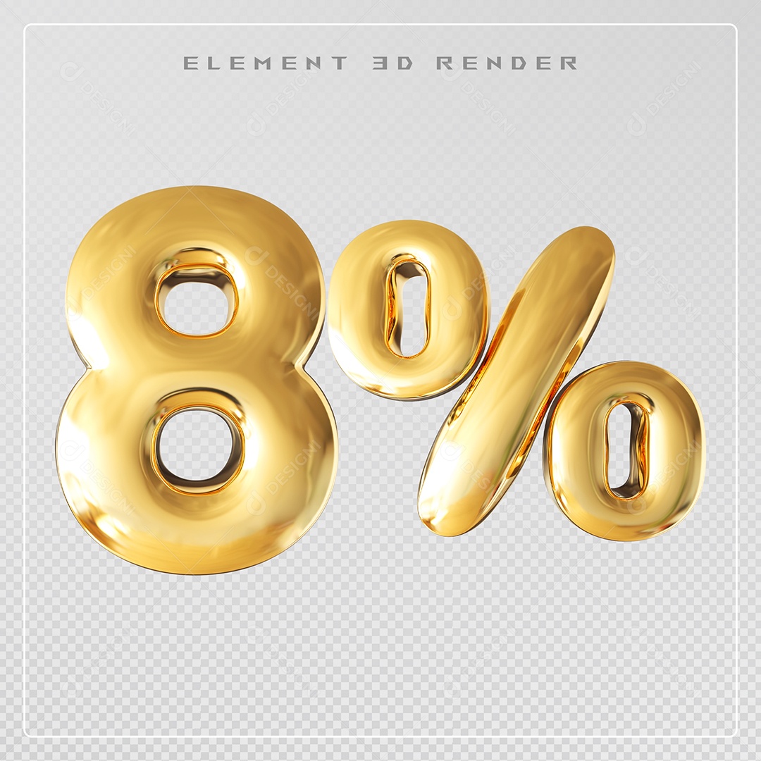 Elemento 3D Número 8% Desconto Dourado para Composição PSD