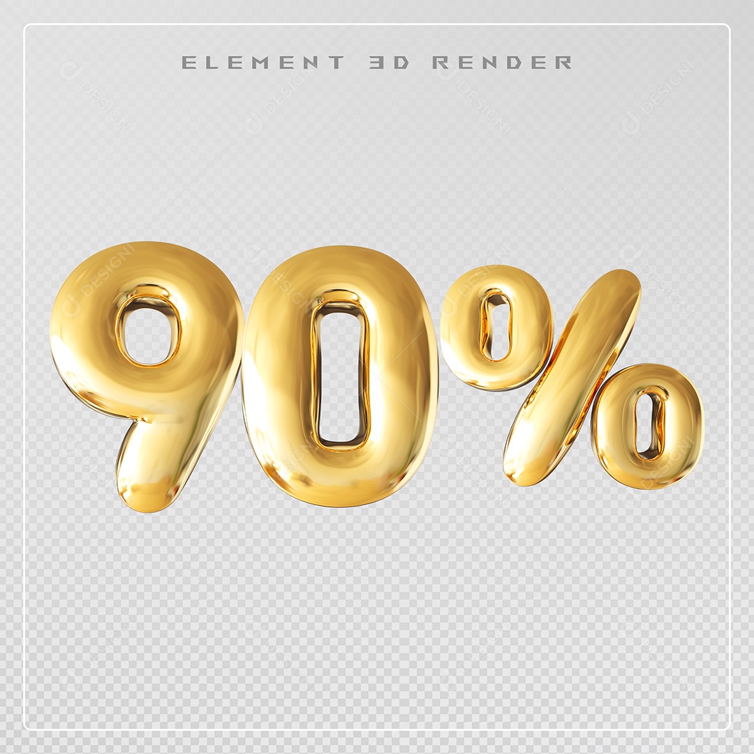 Elemento 3D Número 90% Desconto Dourado para Composição PSD