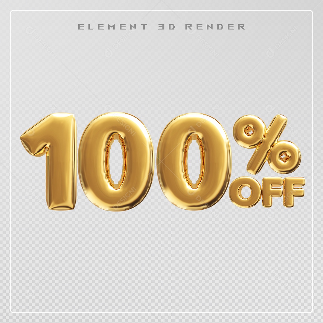 Elemento 3D Número 100% OFF Desconto Dourado para Composição PSD