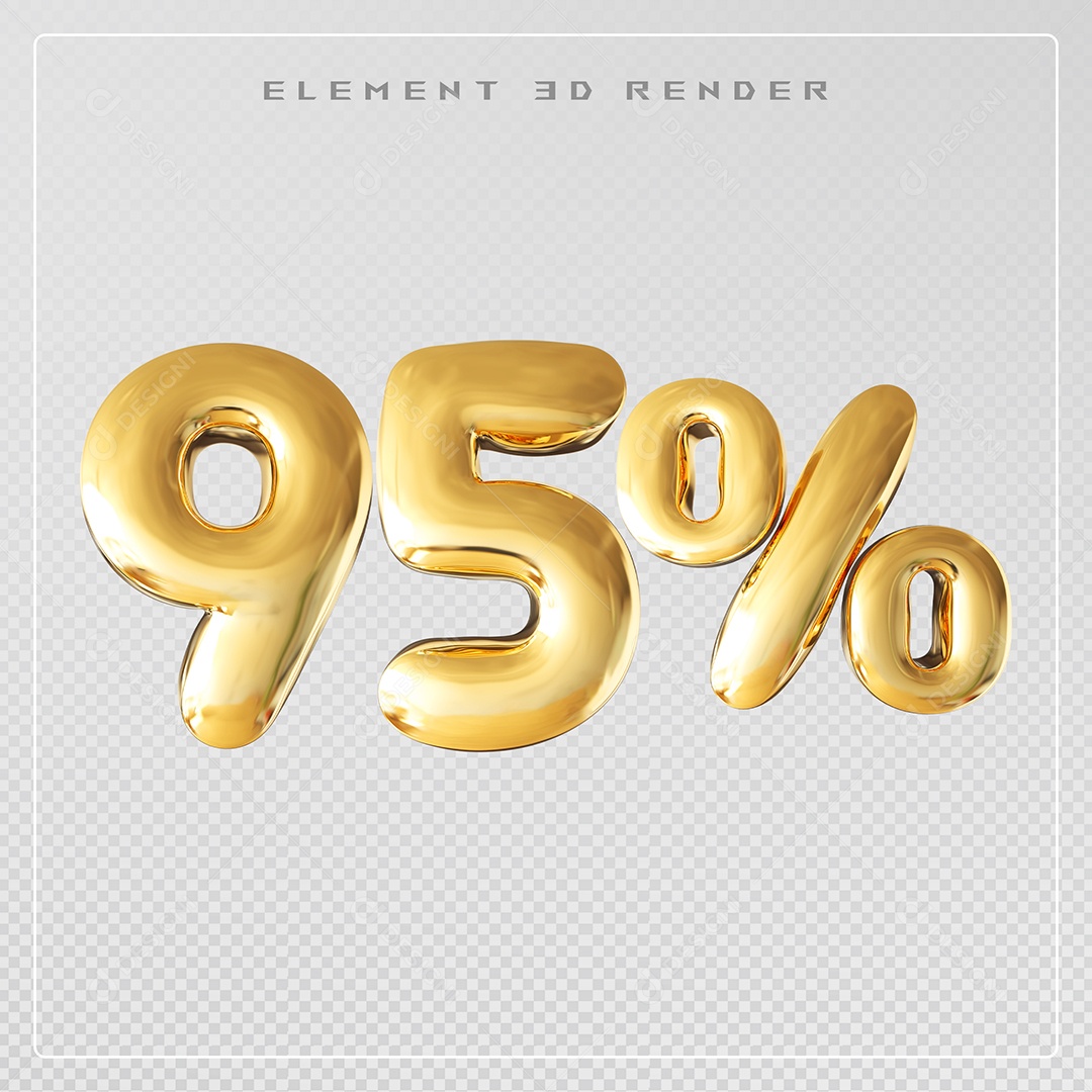 Elemento 3D Número 95% Desconto Dourado para Composição PSD