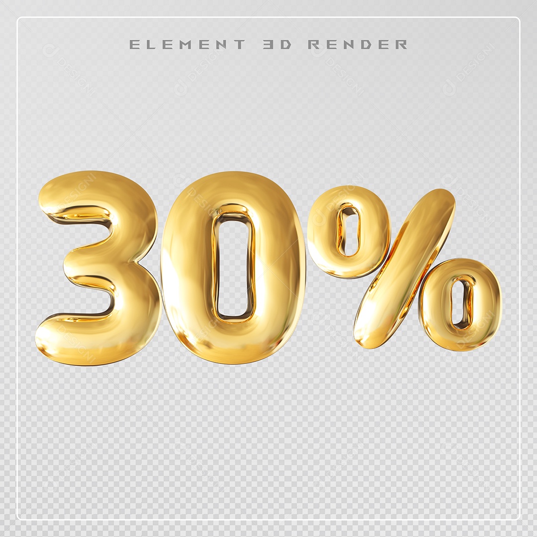 Elemento 3D Número 30% Desconto Dourado para Composição PSD
