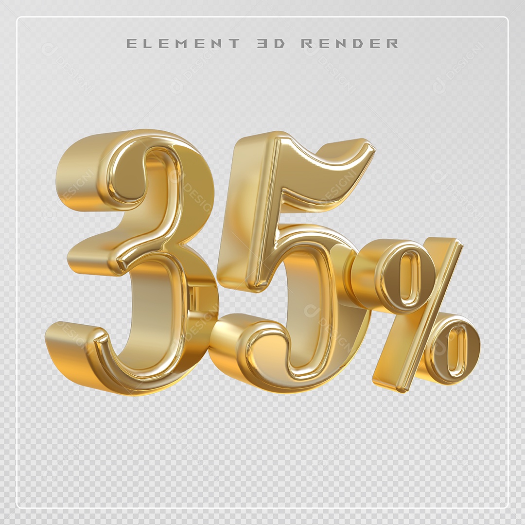 Elemento 3D Número 35% Desconto Dourado para Composição PSD