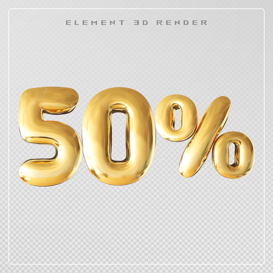 Elemento 3D Número 50% Desconto Dourado para Composição PSD